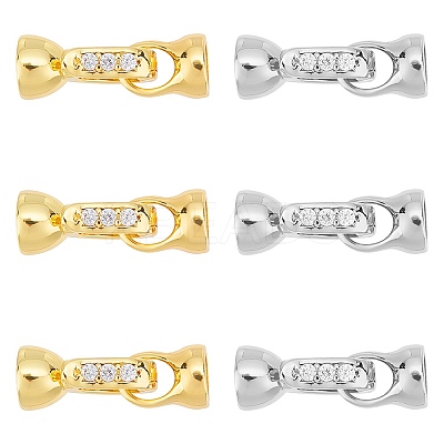 6 Sets 2 Color Brass Micro Pave Cubic Zirconia Fold Over Clasps KK-FH0002-32-1