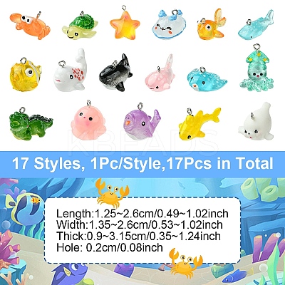 17Pcs 17 Styles Marine Series Resin Pendants RESI-YW0003-29-1