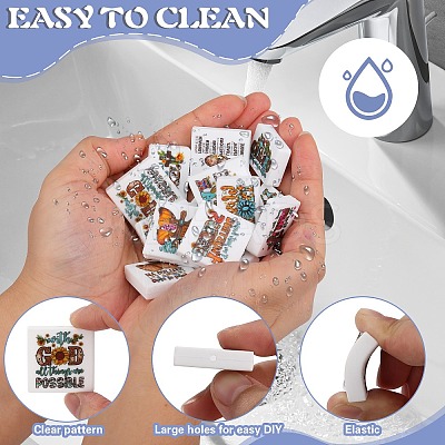 25Pcs 25 Styles Square with Word Food Grade Eco-Friendly Silicone Focal Beads SIL-SZ0002-69-1