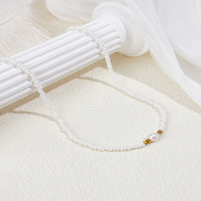 1Pc Rice Natural Pearl & Glass Seed Beaded Necklaces for Women NJEW-LP0007-01B-1