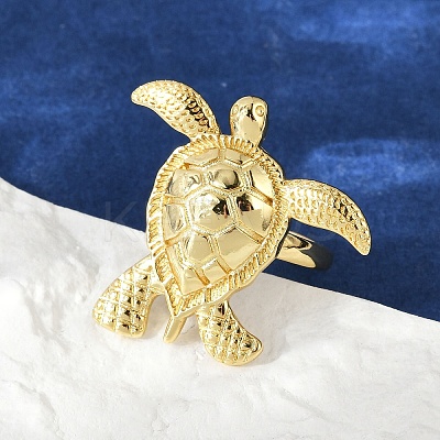 Sea Turtle Brass Cuff Rings for Women RJEW-A059-06G-1