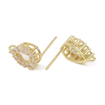 Teardrop Brass Micro Pave Clear Cubic Zirconia Stud Earring Findings KK-C107-13G-1