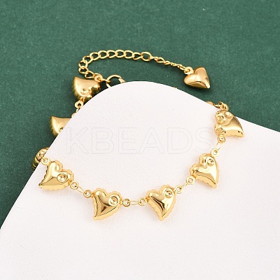 304 Stainless Steel Heart Link Chain Bracelets for Valentine's Day Gift BJEW-D359-17D-G-1