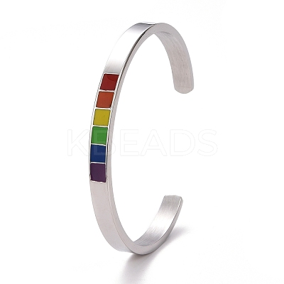 Rainbow Pride Cuff Bangle BJEW-F419-154P-1