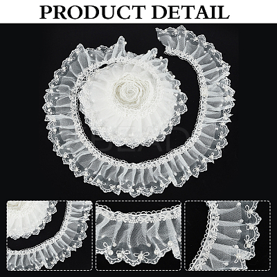 4 Yards Polyester Pleated Bowknot Lace Ribbons OCOR-WH0086-63-1
