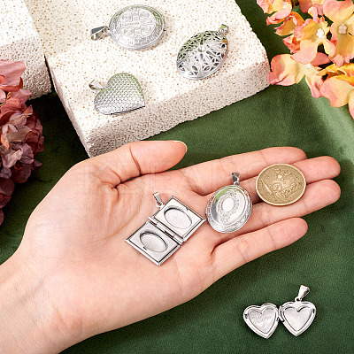 6Pcs 6 Styles 316 Stainless Steel Locket Pendants STAS-TA0003-24-1