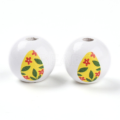 Easter Theme Printed Wood Beads WOOD-T032-22O-1