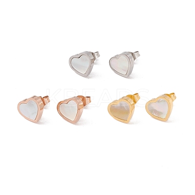 6 Pairs Natural White Shell Heart Stud Earrings EJEW-G291-02M-1