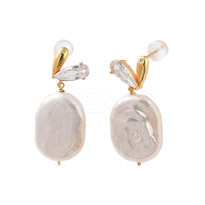 Rectangle Natural Pearl Stud Earrings for Women EJEW-E303-28G-1