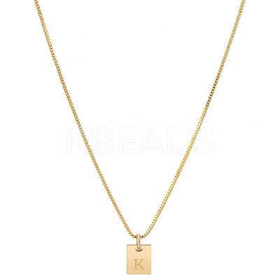 1Pc Stainless Steel Letter Rectangle Pendant Necklaces NJEW-LP0001-34K-G-1