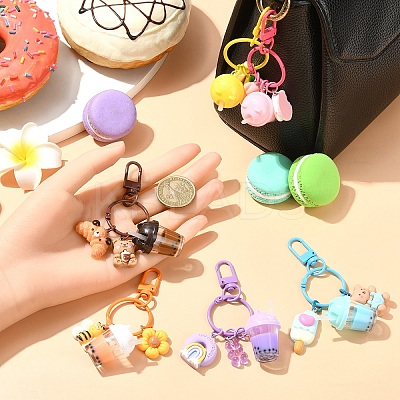 Milk Tea Cup Resin Pendant Decoration HJEW-YW00053-01-1