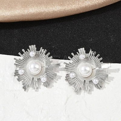 Brass ABS Imitation Pearl Stud Earrings EJEW-M082-06P-1