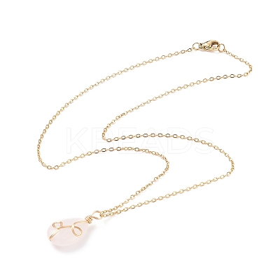 Natural Rose Quartz Teardrop Pendant Necklace X-NJEW-JN03900-01-1