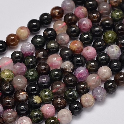 Round Natural Multicolor Tourmaline Beads Strands G-K068-13-6mm-1