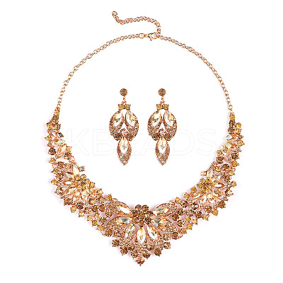 Flower Alloy Rhinestone Pendant Necklaces & Stud Dangle Earrings Sets WG248C9-01-1