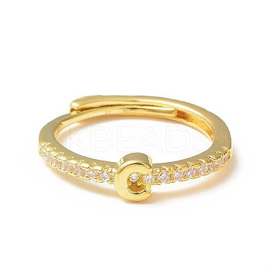 Clear Cubic Zirconia Initial Letter Adjustable Ring RJEW-C052-01G-C-1