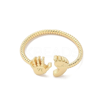Footprint & Palm Brass Open Cuff Ring for Women LS-RJEW-A040-03G-1