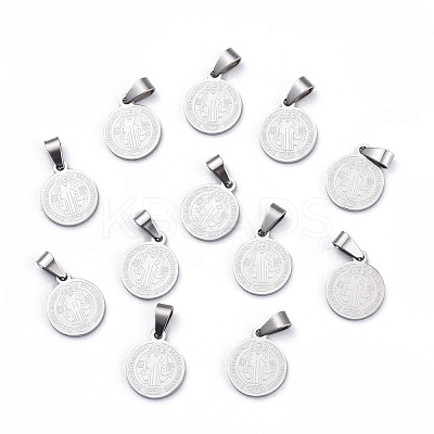 Non-Tarnish Flat Round with San Benito & Word 304 Stainless Steel Charms STAS-I036-03C-1