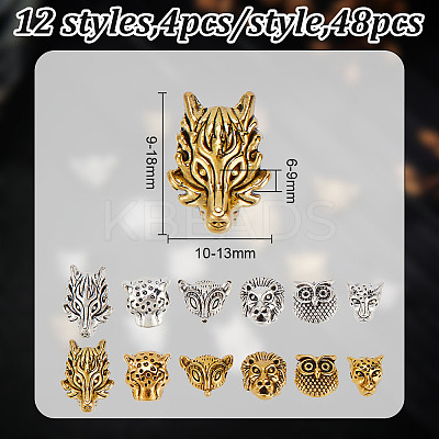 48Pcs 12 Styles Tibetan Style Alloy Beads FIND-DR0001-22-1