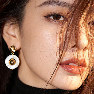 Brass and Shell Stud Dangle Earrings for Women FS-WG0512D-01-1
