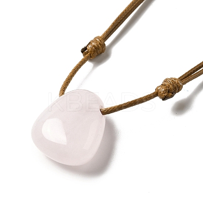 Natural Rose Quartz Triangle Pendant Necklace with Waxed Cord for Women NJEW-G093-01G-1