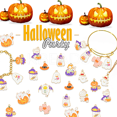 60Pcs 12 Styles Light Gold Tone Alloy Enamel Pendants ENAM-CJ0003-99-1