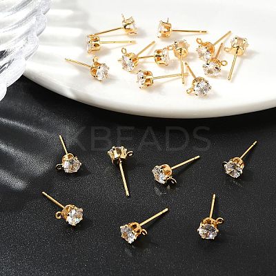 SHEGRACE Brass Clear Cubic Zirconia Flat Round Stud Earring Findings XGR0102G-117G-1
