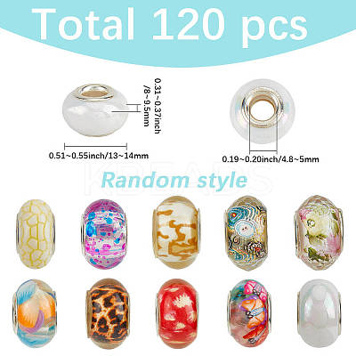 120Pcs 6 Styles Christmas Theme Resin European Rondelle Beads RPDL-SP0001-04-1