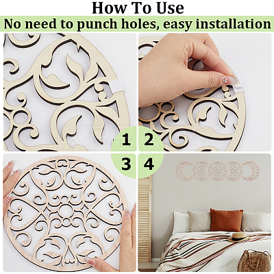 Wooden Moon Phase Decor Wall Decorations Set AJEW-WH0258-790C-1