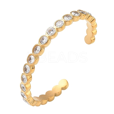 304 Stainless Steel & Cubic Zirconia Cuff Bangles for Women BJEW-T031-01B-1