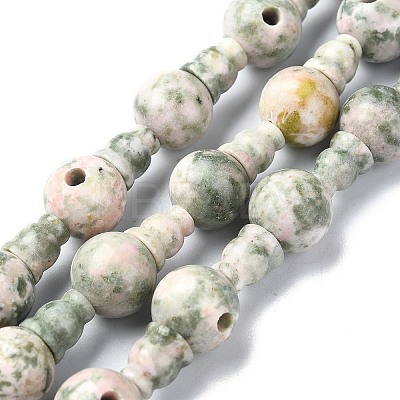 Natural Green Line Jasper 3-Hole Guru Bead Strands G-K149-41-1