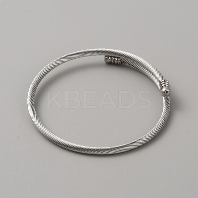 304 Stainless Steel Round Rope Chain Cuff Bangle for Women BJEW-WH0020-36P-1