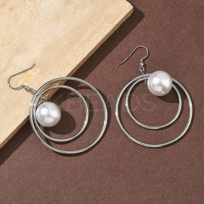 Electroplated 304 Stainless Steel Imitation Pearl Dangle Earrings EJEW-Z129-04P-1