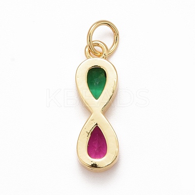 Rack Plating Brass Green & Red Cubic Zirconia Pendants KK-M229-08G-1