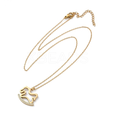 304 Stainless Steel Crystal Rhinestone Rocking Horse Pendant Necklaces for Women NJEW-F339-02G-1