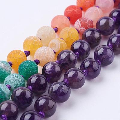 Frosted Natural Weathered Agate and Gemstone Necklace NJEW-F159-A-1