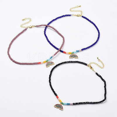 Glass Beads Pendants Necklaces NJEW-JN02562-1