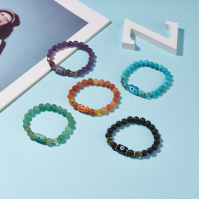 Gemstone Round Beaded Stretch Bracelet BJEW-JB08633-1