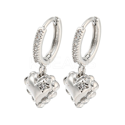 Heart Brass Micro Pave Clear Cubic Zirconia Huggie Hoop Dangle Earrings for Women LS-AJEW-U003-01P-1