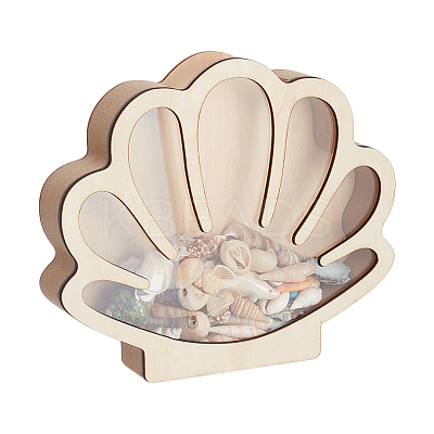 Shell Shaped Wooden Sea Shell Storage Display Cases with Visible Window ODIS-WH0080-04A-1