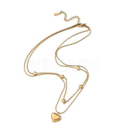 304 Stainless Steel Cable & Round Snake Chains Double Layer Necklace LS-NJEW-Z028-03G-1