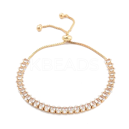 Brass Pave Clear Cubic Zirconia Horse Eye Box Chain Slider Bracelets BJEW-B094-06B-G-1