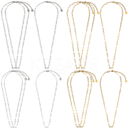 12Pcs 4 Styles 304 Stainless Steel Paperclip Chain Necklaces NJEW-SC0001-56-1