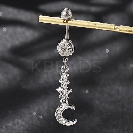 Alloy Crystal Rhinestone Dangle Curved Barbell Belly Rings AJEW-R007-04P-02-1