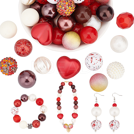   1 Set Mixed Style Acrylic Round Beads Sets SACR-PH0001-52E-1