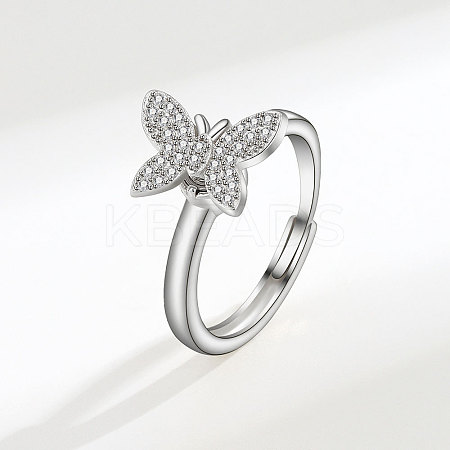 Adjustable Brass Pave Cubic Zirconia Enamel Rotating Finger Rings for Women FS-WGAC909-01-1