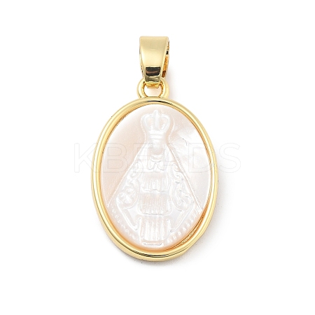 Brass Pave Carved Natural White Shell Religion Oval Pendants KK-D367-04G-B-1