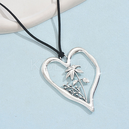 Birth Flower Heart Zinc Alloy Pendant Black Faux Suede Cord Necklaces for Women FS-WGA5BEC-12-1
