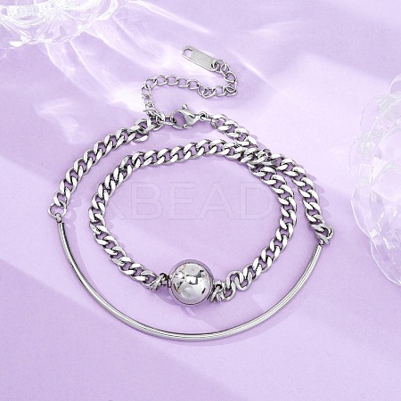 304 Stainless Steel Curb Chain Wrap Bracelets for Women BJEW-A036-12P-1