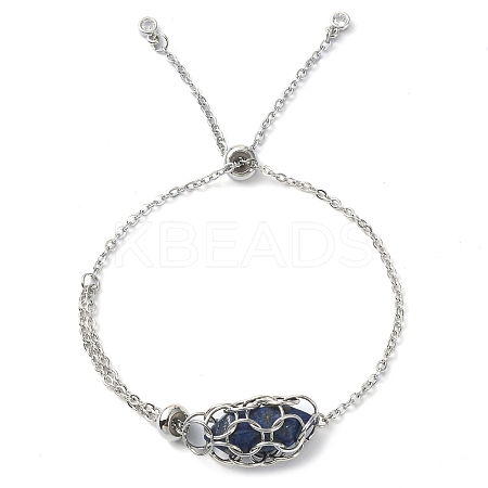 Natural Lapis Lazuli Bullet Link Slider Bracelets BJEW-JB09901-03-1